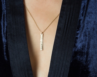 Hammered Vertical Bar Necklace, Dog Tag Necklace, Rose Gold Thin Vertical Monogram Necklace, Hammered Texture Dog Tag Pendant