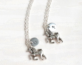 Best friend Necklace set of 2, 3 Horse Necklace with initials Unicorn Personalized Necklace Bridesmaid jewelry Best Friend gift set of 2, 3