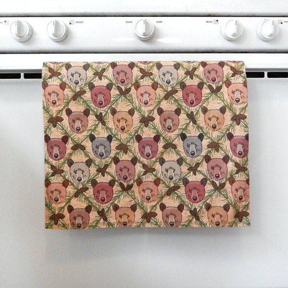 Bears and Pinecones Kitchen Tea Towel or Wall Hanging in