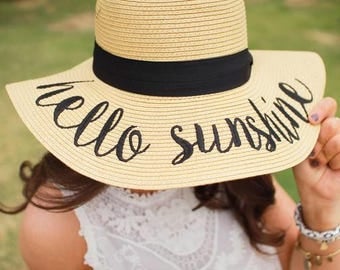 Hello Sunshine Embroidered Floppy Beach Hat - Sun Hat - Summer - Lake- Just a few left!