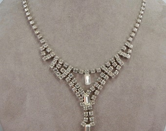 Vintage Clear Rhinestone Choker Necklace NDH47