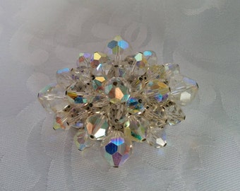Aurora Borealis Beaded Brooch, Aurora Borealis Brooch, Crystal Brooch