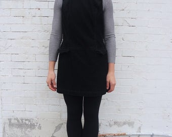 Vintage 90s Black Corduroy Minimalist Jumper Pinafore Dress- Size S / M