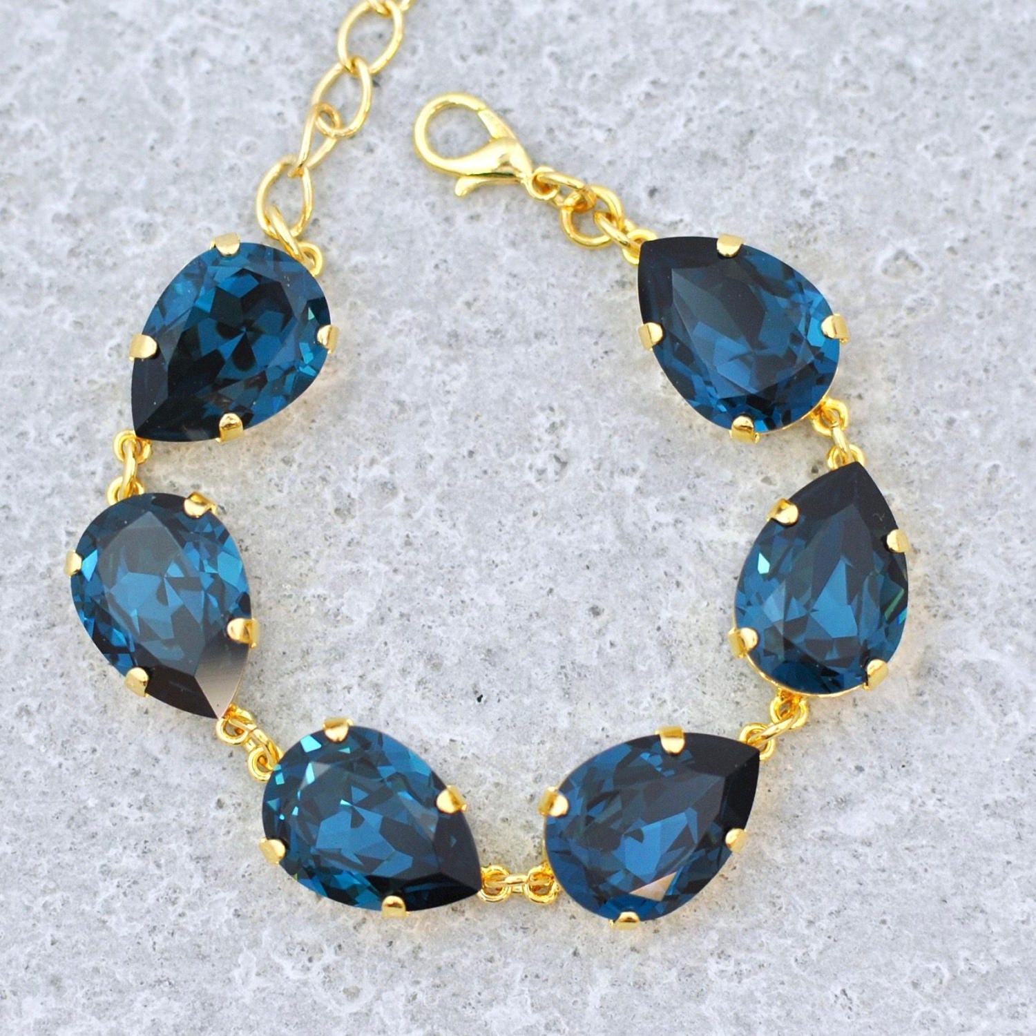 Navy Blue Bracelet Swarovski Crystal Bracelet Tear Drop