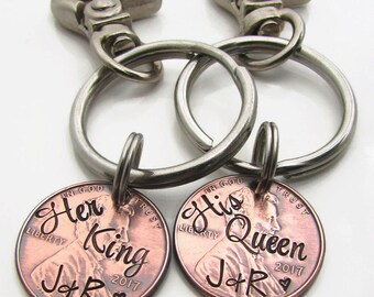 King and Queen Personalized Couples Keychains - Couples Keychain Set - Hand Stamped Wedding Gift - Personalized Keychain Personalized Penny