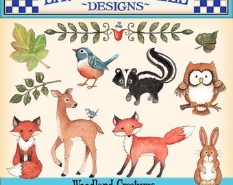Woodland Animal Clipart, Fox Clipart, Bear Clipart, Laurie Furnell, Forest Animal Clipart, Animal Clipart, Watercolor clipart, Nursery art
