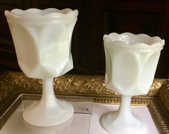 Vintage Milk Glass Iced Tea Goblets by Anchor Hocking Fairfield Pattern (#1200)