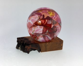 Glass Marble and Wood Stand by Jonathan Winfisky - Paperweight