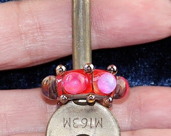Fuchsia Key Handmade Lampworked Glass Bead OOAK Antique Key Fuchsia Silver Clear Rondelle Lampwork