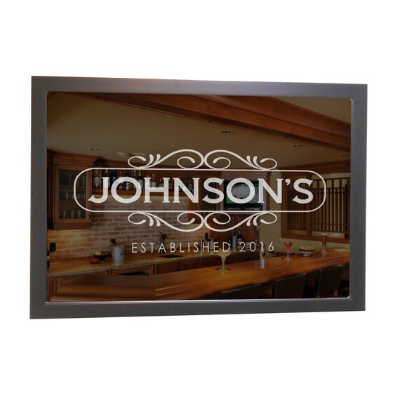 Personalized Bar Mirror with Last Name Custom Engraved Bar