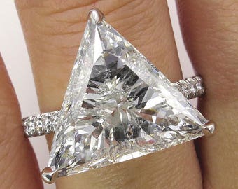 Magnificent Colorless 6.47ctw Trillion Diamond Engagement Pave Platinum Ring
