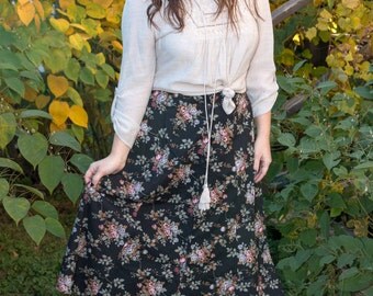 Vintage Black Floral Maxi Skirt