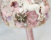 fairytale unicorn, button, bouquet, rhinestone bouquet, whimsical bouquet, Vintage brooch bouquet, floral flower, wedding posy bouquet