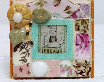 DREAM, mosaic, mosaic art, PIQUE ASSIETE, blue bird, heart