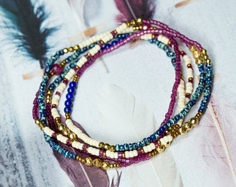 Ruby Bracelet, Lapis Bracelet, Wrap Bracelet, Beaded Bracelet, Boho Bracelet, Seed Bead Bracelet, Stretch Bracelet, Boho Jewelry
