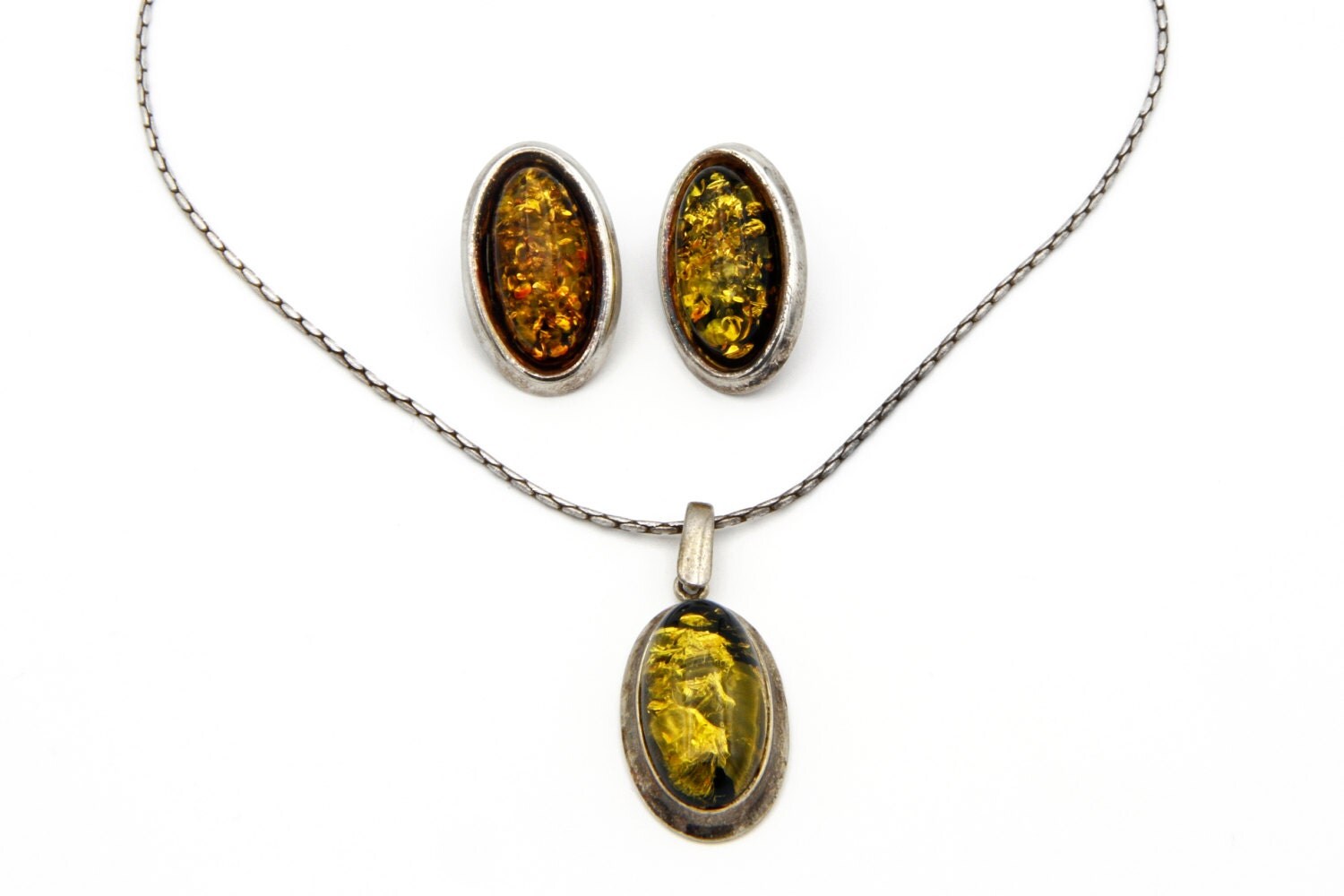 Natural Amber Jewelry Set Modernist Poland Earrings and