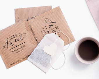 Tea bags personalized - Wedding guest favor - PDF printable - Custom text and size available