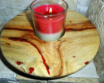 Wooden bowl, candle bowl, resin inlaid, red resin, functional wood art, hand turned wood bowl, spalted wood bowl, rustic wood bowl