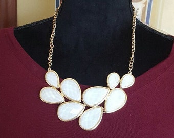 Statement Necklace White or Pink Geometric Statement Necklace Bib Necklace weddings bridesmaids BoHo Chic chunky necklace