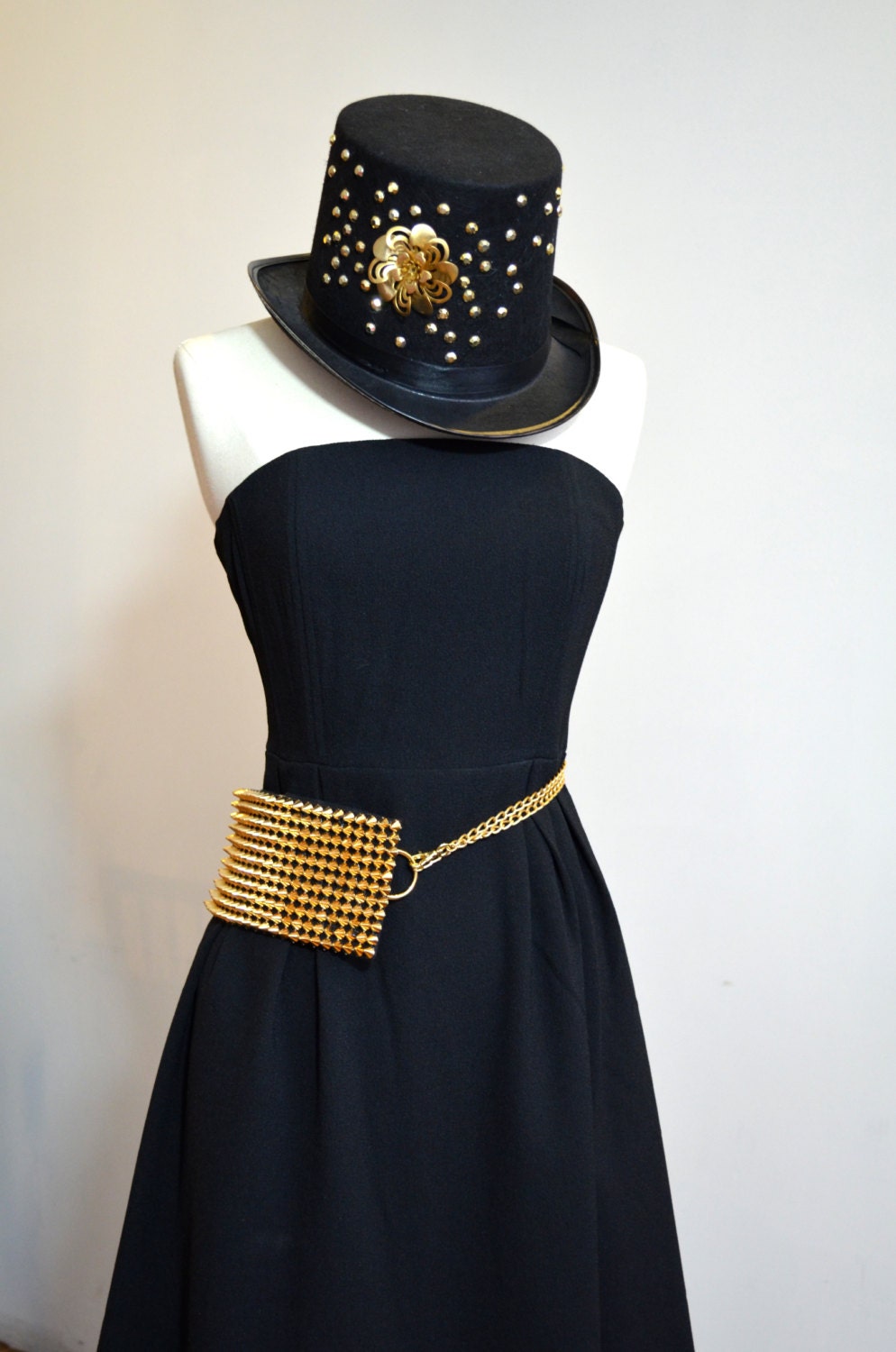 Festival fanny pack metallic gold spike mesh hip bag