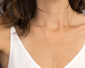 Dainty Gold Choker Necklace, Collar Necklace - 14k Gold Fill and Rose Gold Filled / Simple Gold Neck Ring Necklace / Layered and Long LN196