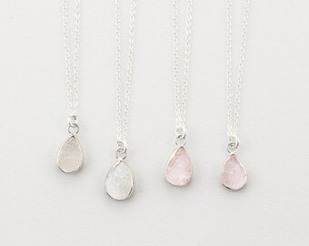Teardrop Druzy Pendant Necklace / Gold Edged Stone on 14k Gold fill Chain / Druzy Tiny Crystals Genuine Simple Gemstone Necklace / LN726