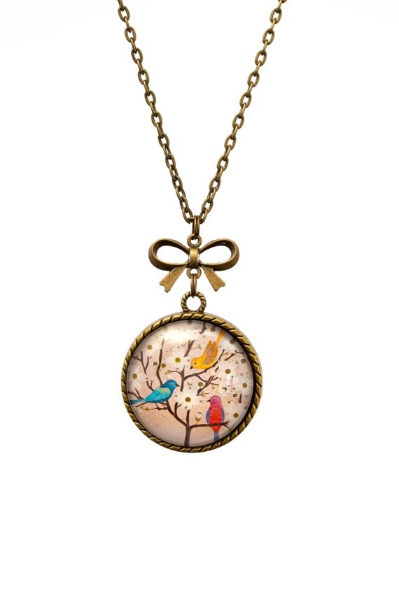FREE SHIPPING - **NEW** Birds and Blossoms 30mm Bronze Lace & Bow Pendant Necklace - Unique - Vintage - Gorgeous Gift - Love