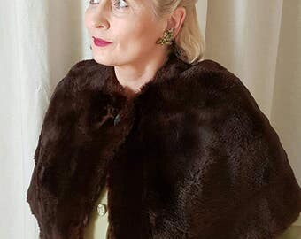 Elegant Original Vintage 1940s Fur Cape - Real Fur Cape - Brown Fur Stole - Size M