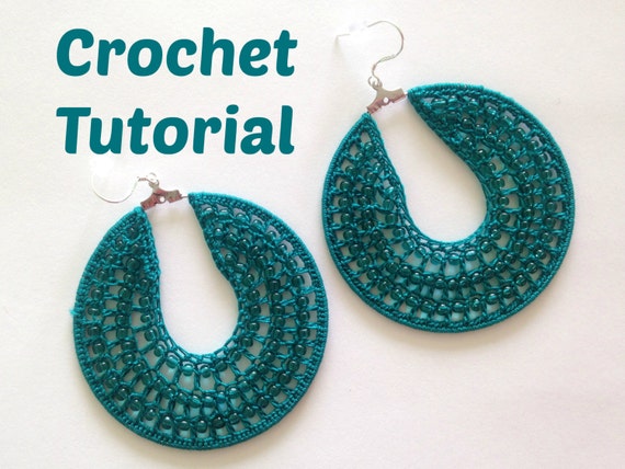 Crochet Pattern Beaded Hoop Earrings Jewelry Tutorial PDF