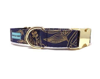 Golden Meadow Dog Collar | Available in 4 widths | Metallic Gold Floral Collar