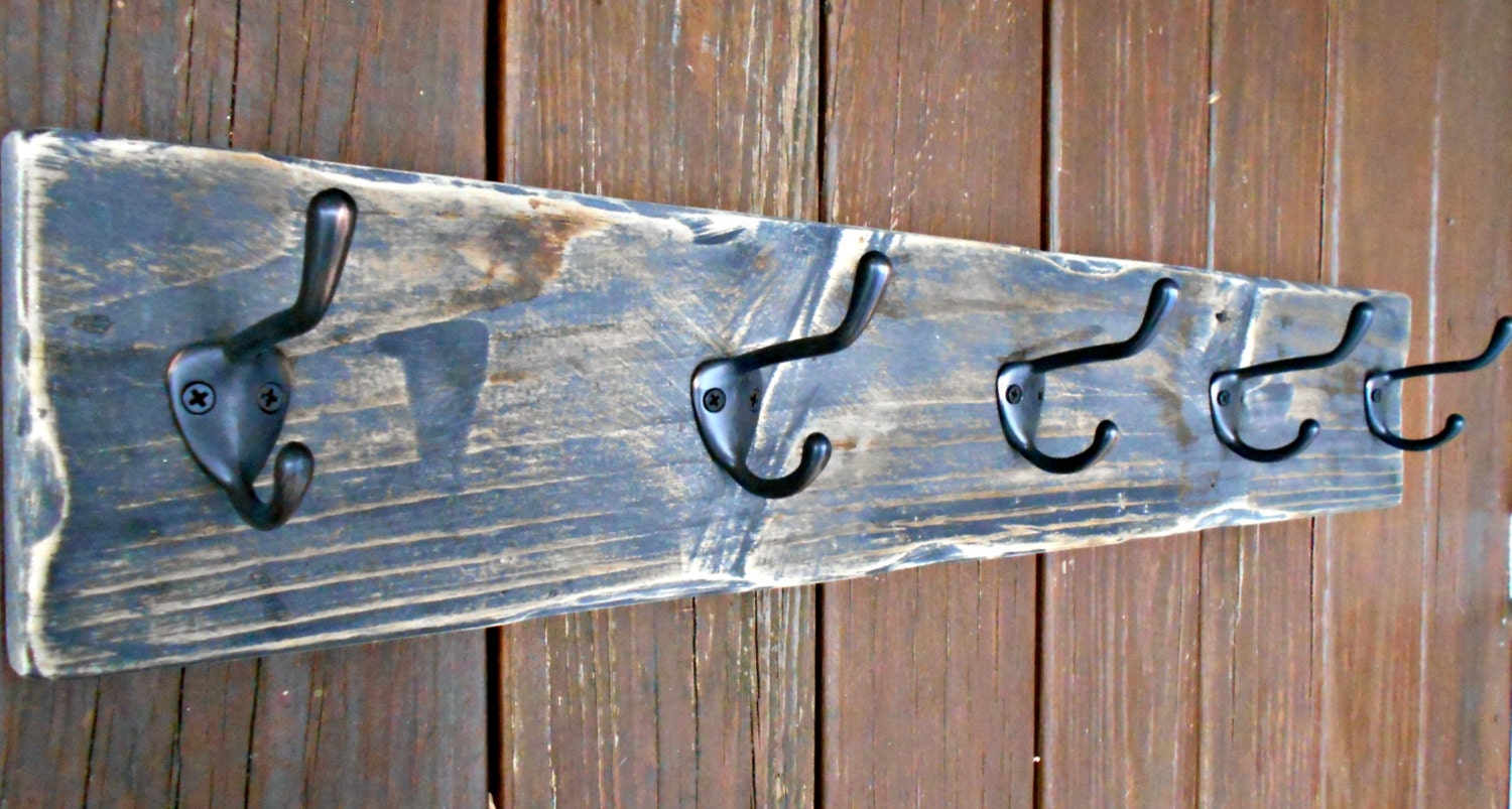 Rustic Wall Coat Rack Distressed Charcoal Black Towel Rack 5