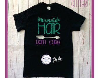 Toddlers or Kid's Mermaid Hair Don't Care • Dinglehopper • Mermaids • Glitter Mermaid Shirt • Little Mermaids • Toddler Mermaid