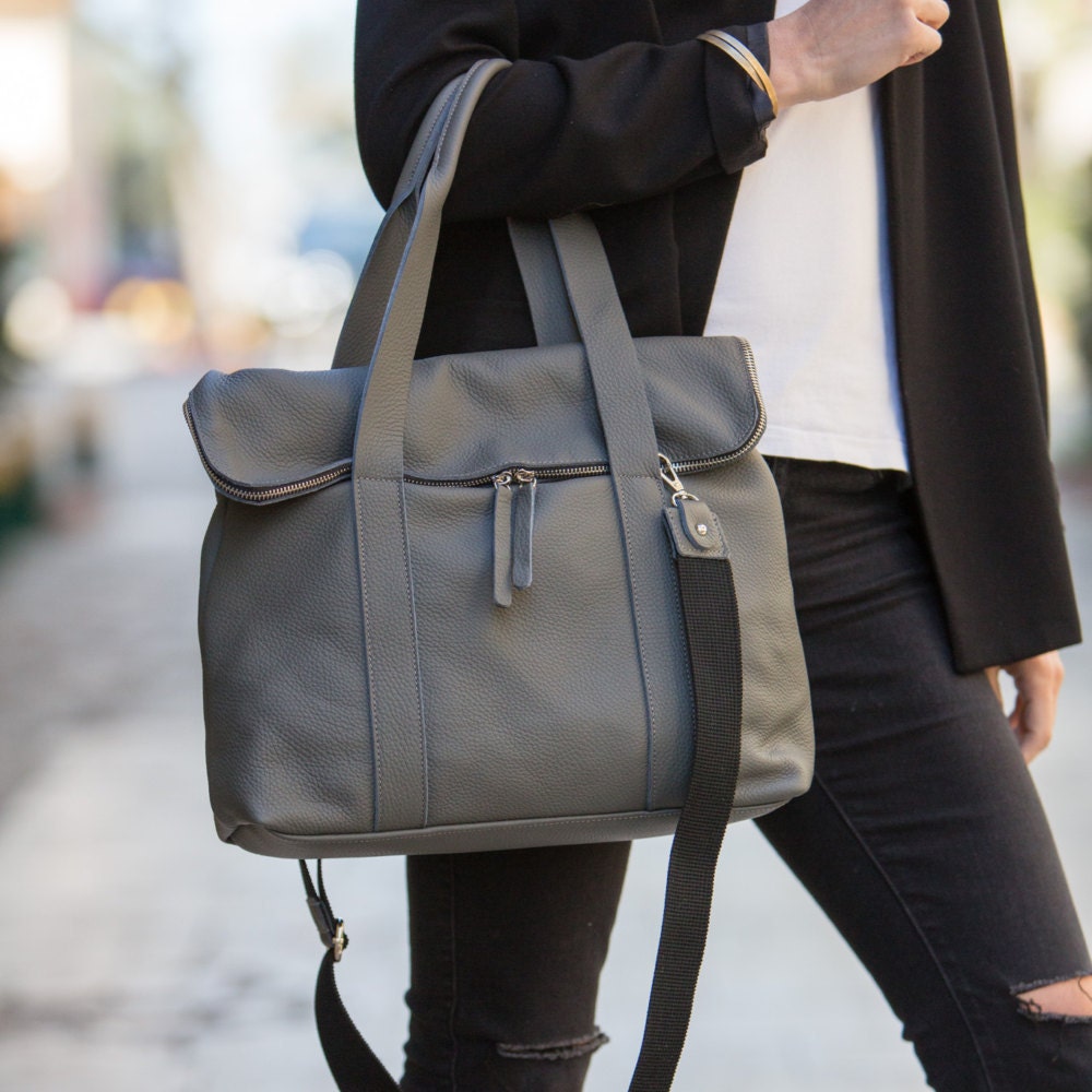 Leather satchel bag in gray