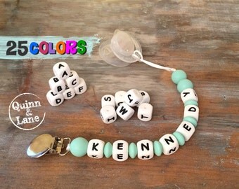 Personalized Silicone Teething Pacifier Clip - Bite Beads Universal Soother Clip - Teether Chew Toy Beads - Shabby Chic