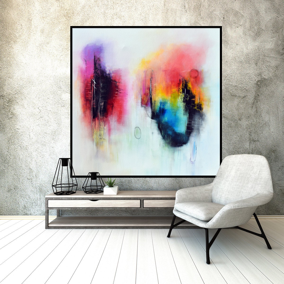 Original Large Abstract Painting on canvas square abstract