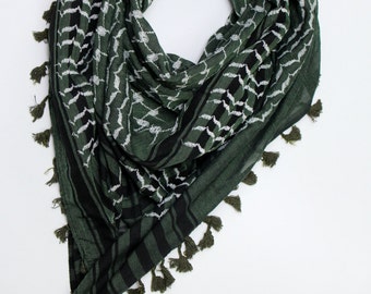 Hirbawi Kufiya Original Arab Scarf One Size White on Dark Green