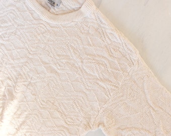 Vintage Antique-white Textured Oversized Sweater