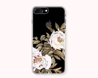 Floral iPhone 7 Case, iPhone 7 Plus Case, iPhone 6/6S Case, iPhone 6/6S Plus Case, iPhone 5/5S/SE Case, Galaxy S8/S8Plus Case - White Peony