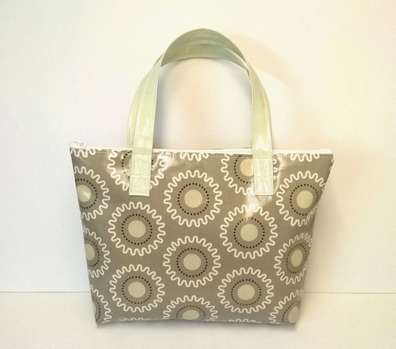 Tote bag in grey with zip oilcloth shopping bag wipe clean