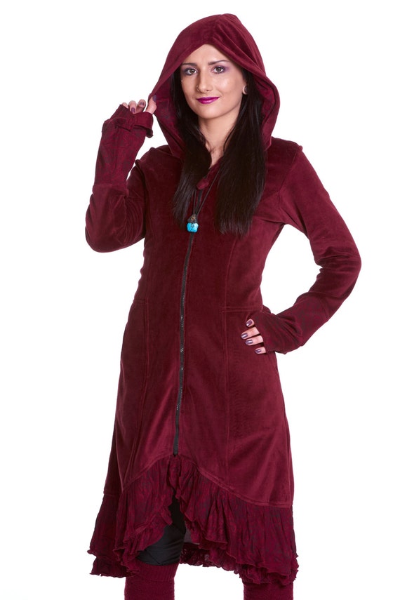 RED VELVET COAT long velvet coat elegant steampunk jacket