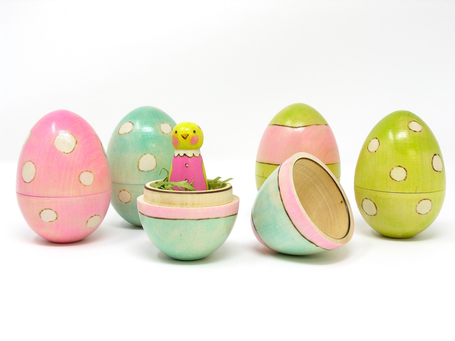 Wooden Easter Egg with Spring Chick in Pink by Gnomewerkspdx