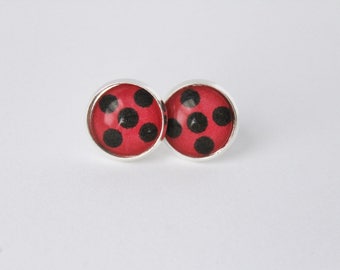 Ladybug Earrings Ladybug Spots Silver Stud Earrings Superhero Girl Ladybug Cat Noir Miraculous Ladybug Marinette Dupain Cheng Adrien Agreste