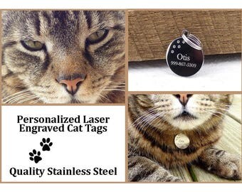 Cat Tag, Pet ID, Custom Pet Tag, Personalized Tags, Custom Cat Tag, Kitty ID, Stainless Steel Tags, Gifts for Pet Owners