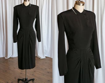 Black Widow dress | vintage 40s dress | black rayon 1940s dress | vintage 1940s black dress | vintage 40s little black dress | Emile Fashion