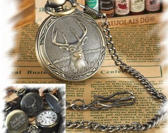 Elk Pattern Bronze Pocket Watch , Groomsmen Gift , Engraved Pocket Watch, Gift for Groom, Steampunk pocket watch, personalized pocket watch