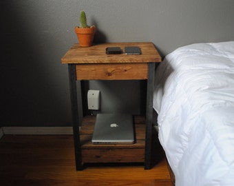 Rustic Side / End table Nightstand with Iron legs and Lower Shelf 15x18x you choose height