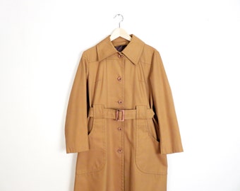 Vintage 70s London Fog Camel Canvas Minimalist Classic Spring Essential Trench Coat Size M/L