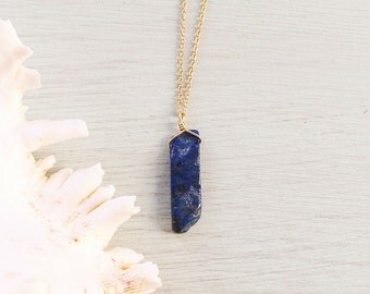 Lapis Lazuli point necklace - Genuine lapis lazuli pendant necklace. Blue lapis lazuli stone crystal necklace. September birthstone necklace