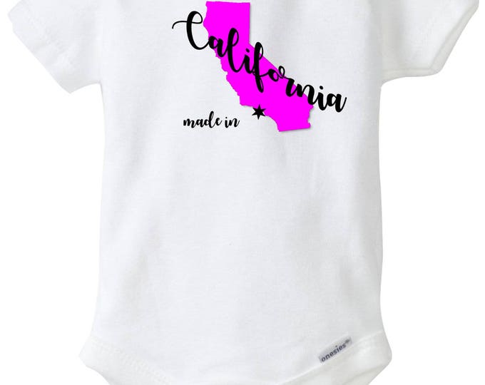Made in California Pink Baby Girl Onesies®, Born in California, Baby Shower Gift, Coming Home outfit, Custom State Baby Onesies®
