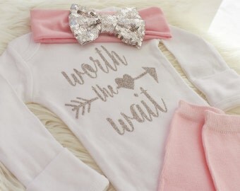 Worth the Wait outfit, Rainbow Baby girl outfit, Rainbow baby gift, Rainbow Baby announcement, rainbow baby shirt